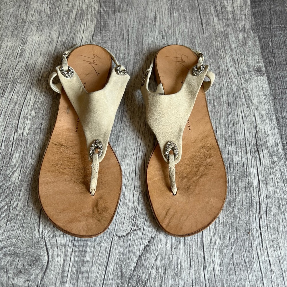 Giuseppe Zanotti Leather Sandals Designer Luxury Flat Gold Detail Size 40